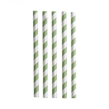 Słomki papierowe 10x197mm shake zielone paski a'250