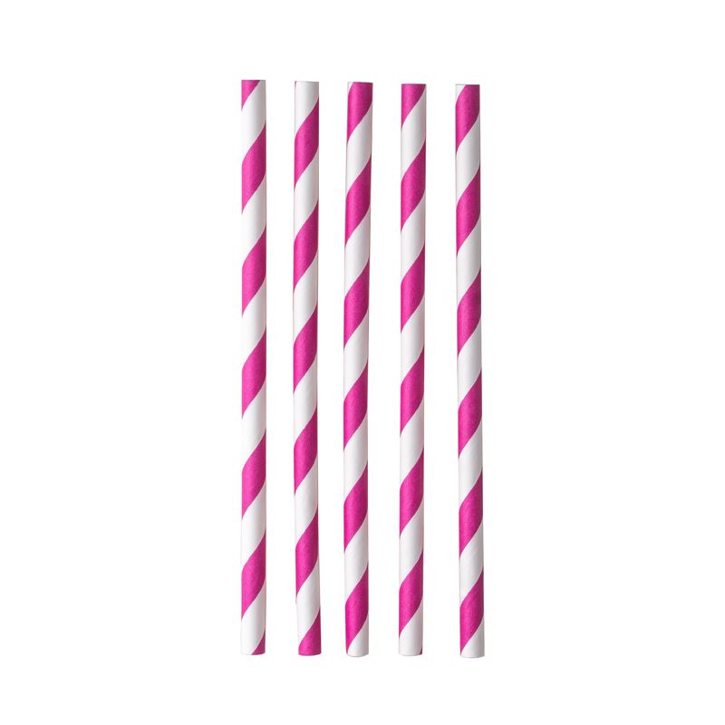 Słomki papierowe 8x197mm shake różowe paski 250szt
