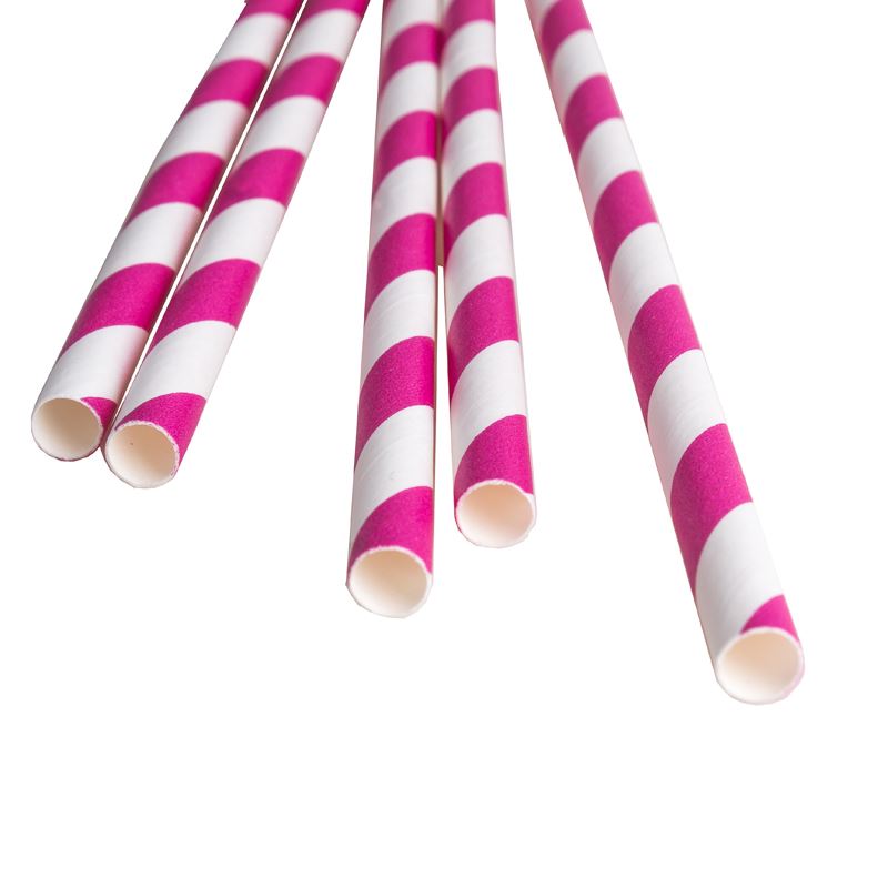 Słomki papierowe 8x197mm shake różowe paski 250szt