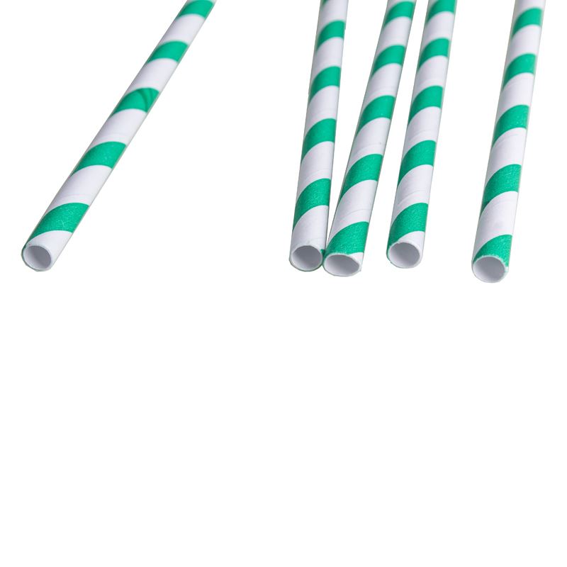 Słomki papierowe 6x197mm proste zielone paski 250szt