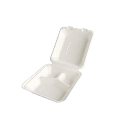 Menu box trzykomorowe opakowanie z trzciny cukrowej 220x200x80 a'100