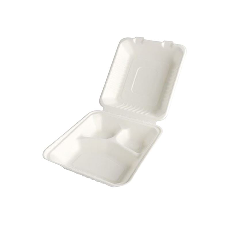 Menu box trzykomorowe opakowanie z trzciny cukrowej 220x200x80 a'100