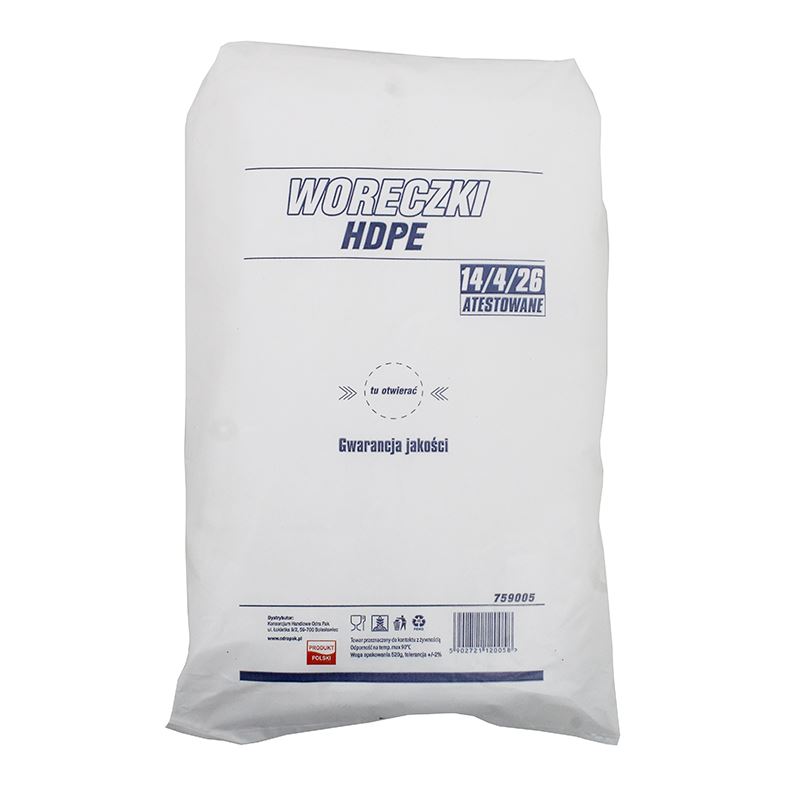 Woreczki foliowe HDPE atestowane 14x4x26 cm 800szt