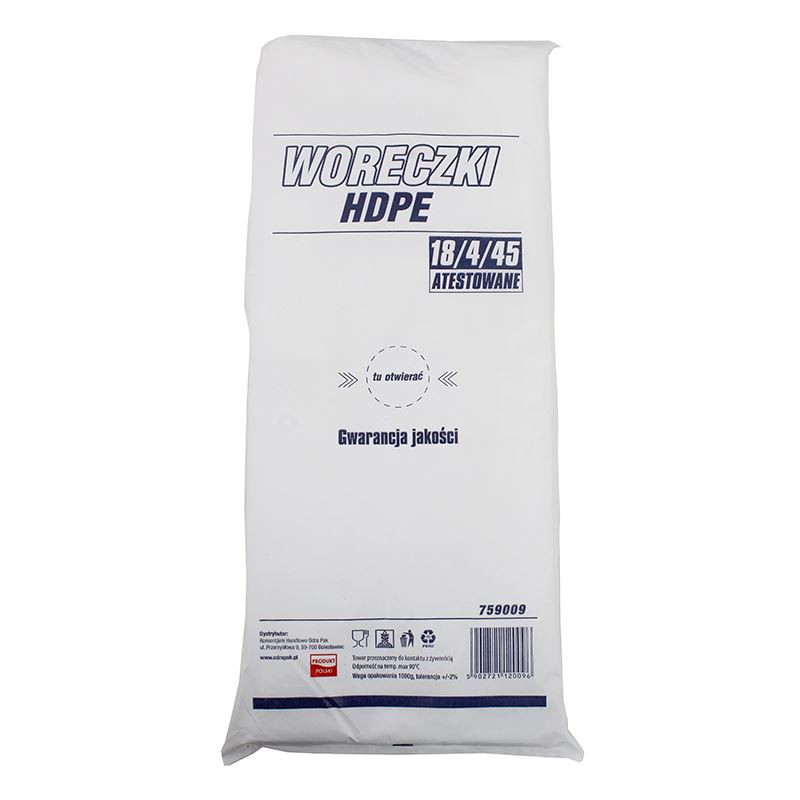 Woreczki foliowe HDPE atestowane 18x4x45 cm 800szt