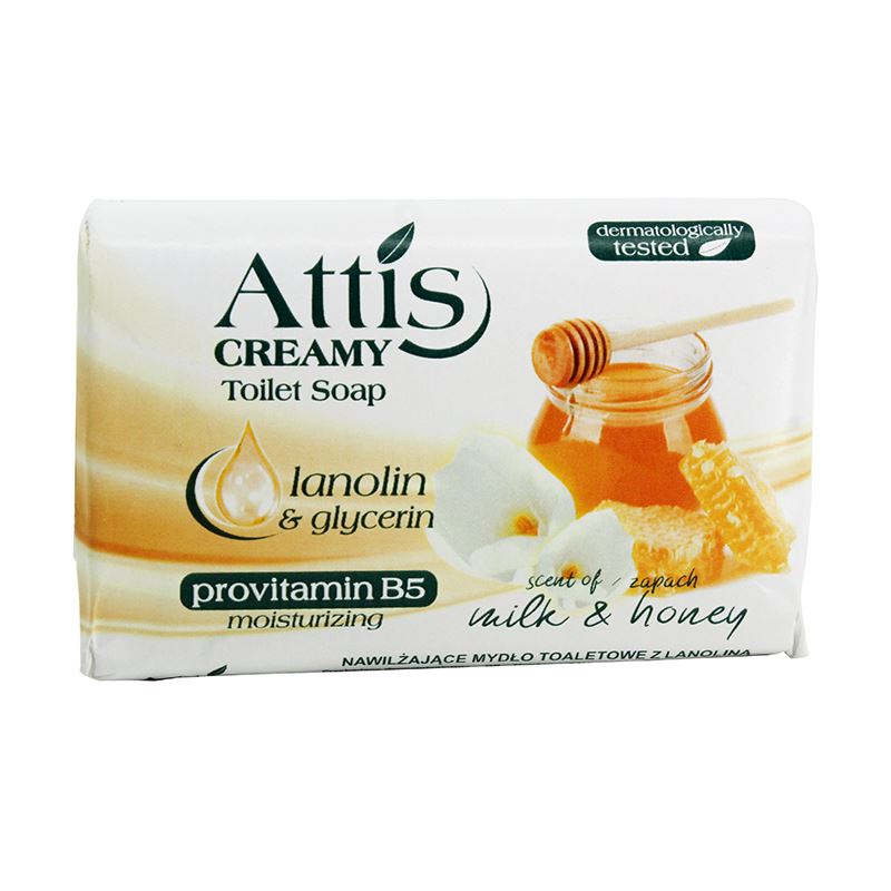 Kremowe mydło toaletowe w kostce 100 g o zapachu mleka i miodu Attis Gold Drop