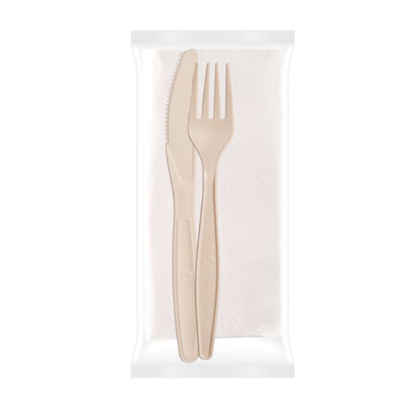 Zestaw sztućców z pestek awokado 100% EKO widelec, nóż, serwetka 250szt