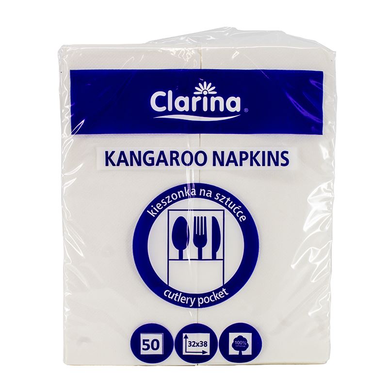 Etui na sztućce białe "KANGUREK" serwetka 2W 50szt