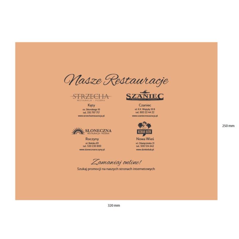 Torebki papierowe z uchem 260/170/260 z nadrukiem 250szt Nasze Restauracje