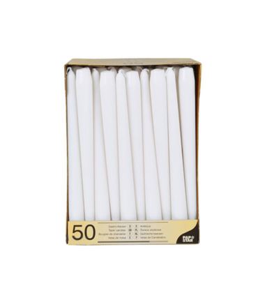 Świece stożkowe białe 25 cm 50szt