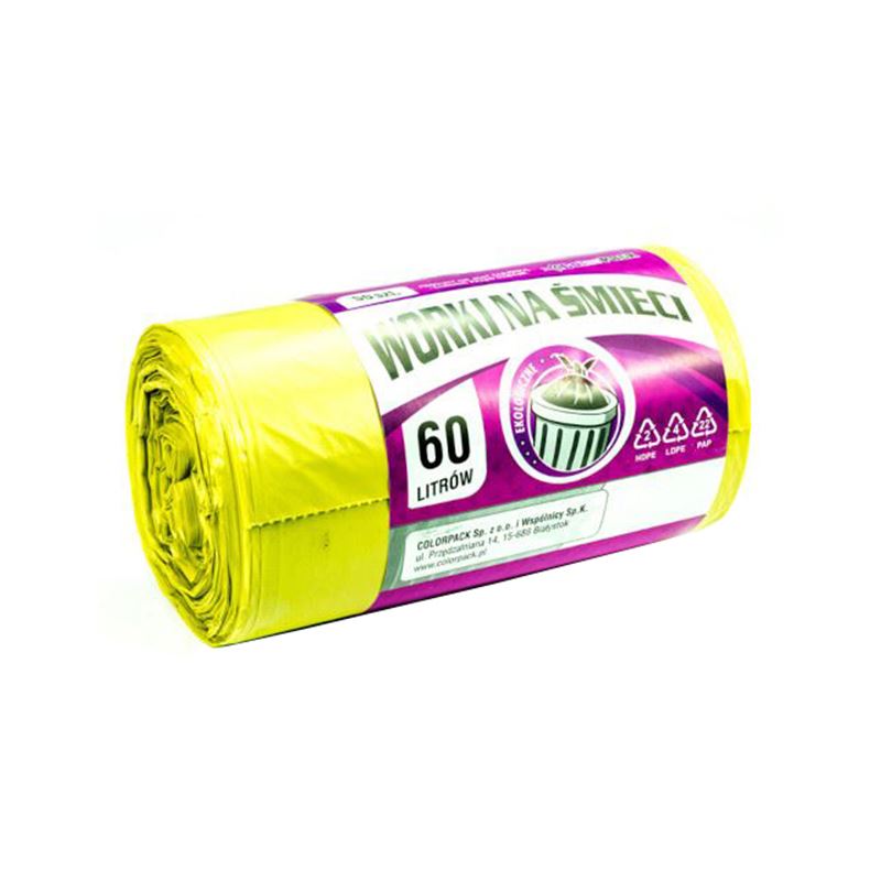 Worki na śmieci 60l LDPE żółte 20szt