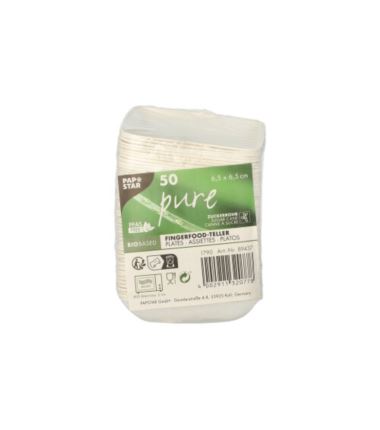 Talerzyk z trzciny cukrowej 6,5x6,5cm biały kwadrat 50szt