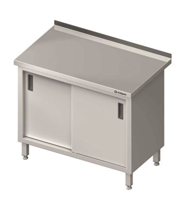 stół stalowy z drzwiami suwanymi, przyścienny, spawany, 1000x600x850 mm