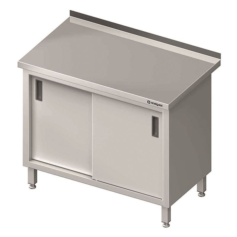 stół stalowy z drzwiami suwanymi, przyścienny, spawany, 1000x600x850 mm