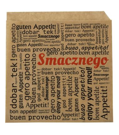 Koperta papierowa burger/kebab brązowa "SMACZNEGO" 175x170 200szt