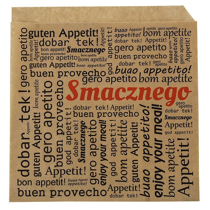 Koperta papierowa burger/kebab brązowa "SMACZNEGO" 175x170 200szt