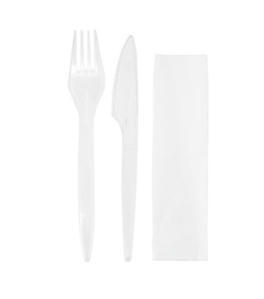 Zestaw sztućców bezbarwnych PS widelec, nóż, serwetka 250szt