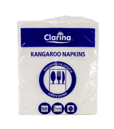 Etui na sztućce białe "KANGUREK" serwetka 2W 50szt