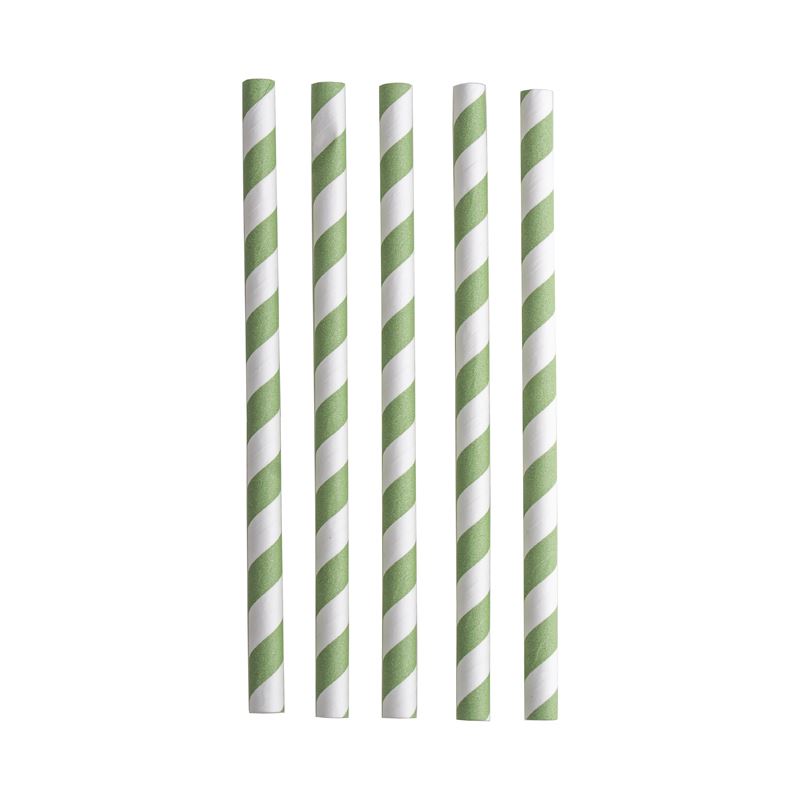 Słomki papierowe 10x197mm shake zielone paski 250szt