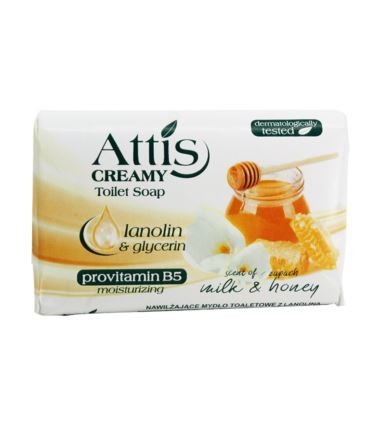 Kremowe mydło toaletowe w kostce 100 g o zapachu mleka i miodu Attis Gold Drop