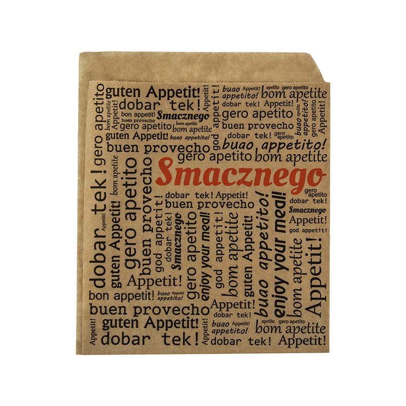 Koperta papierowa burger/kebab brązowa nadruk Smacznego 15x16cm 200szt