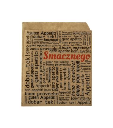 Koperta papierowa burger/kebab brązowa nadruk Smacznego 15x16cm 200szt