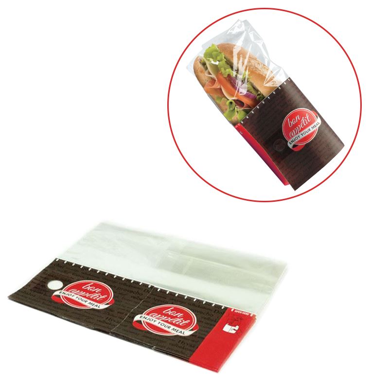 Torebka opakowanie na kanapki - SNACK BAG M z nadrukiem 130x75x180 "BON APPETIT" 1000szt