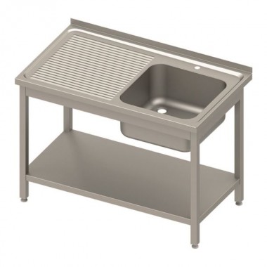 Stół stalowy z półką i zlewem 1-komorowy prawy, skręcany, blat tłoczony 1000x600x850 mm