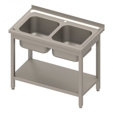 Stół stalowy z półką i zlewem 2-komorowy, skręcany, blat tłoczony 1000x600x850 mm