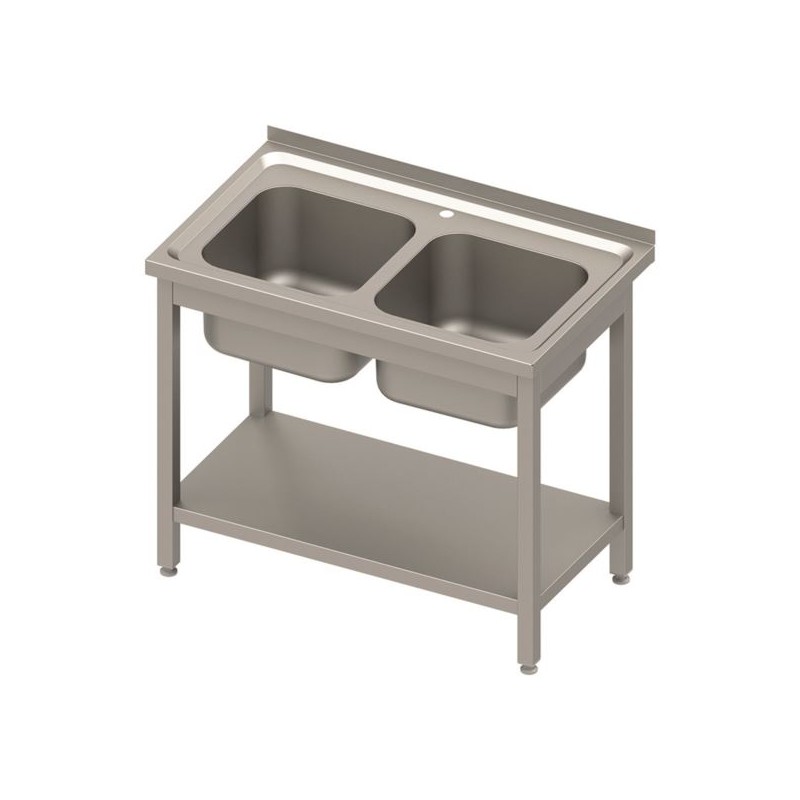 Stół stalowy z półką i zlewem 2-komorowy, skręcany, blat tłoczony 1000x600x850 mm